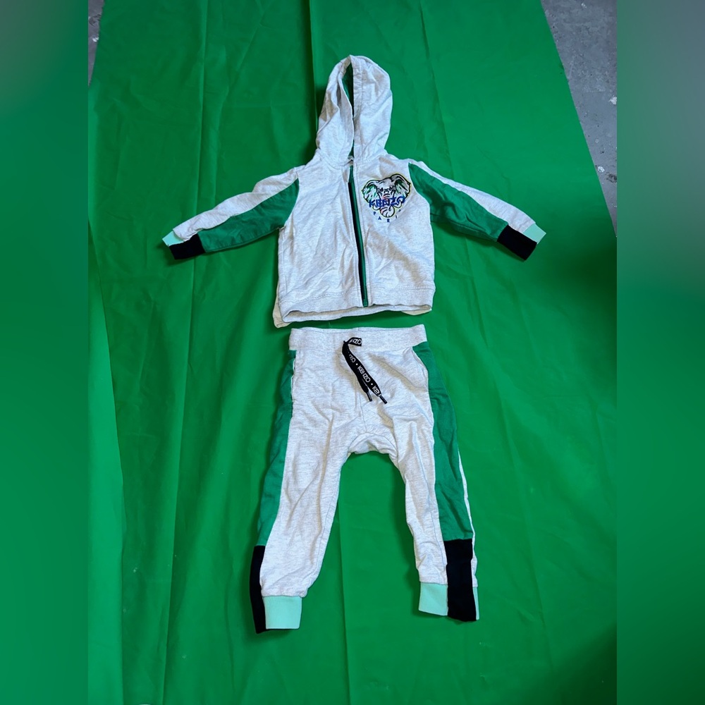 Kenzo Kids Green and White Jogger Set with Tshirt Sz. 2